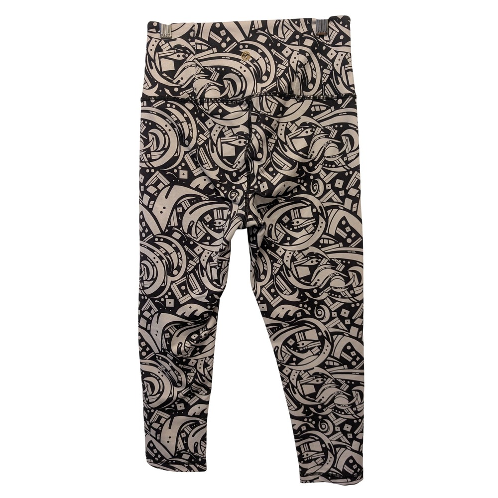 Manduka XS Black White Geometric Abstract Print High Rise Cropped Yoga Leggings